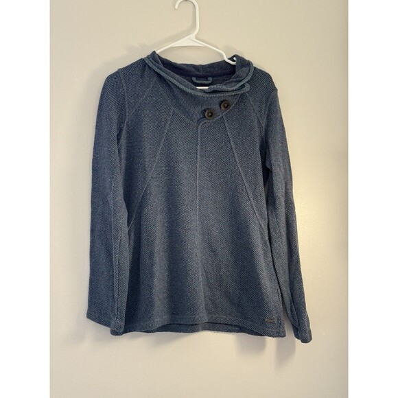 prAna blue Long Sleeve Cowl Button Neck Recycled Wool Blend Ebba Sweater Size M - Picture 1 of 6